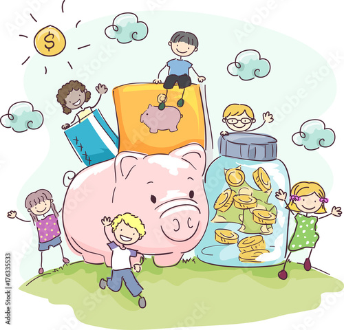 Stickman Kids Money Savings Jar Illustration