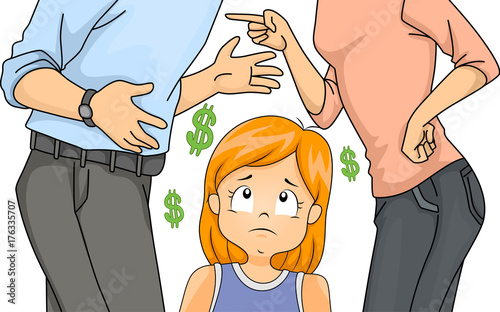 Kid Girl Parents Money Fight Illustration