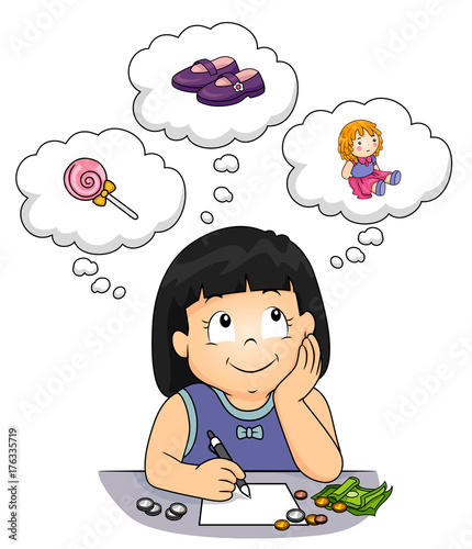 Kid Girl Things Buy Money Illustration