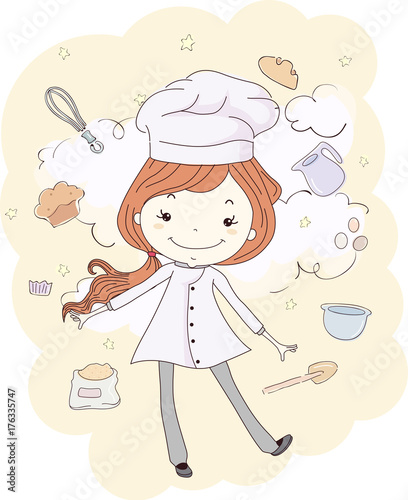 Kid Girl Baker Baking Cloud...