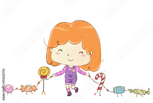 Kid Girl Candy Mascots Illu...