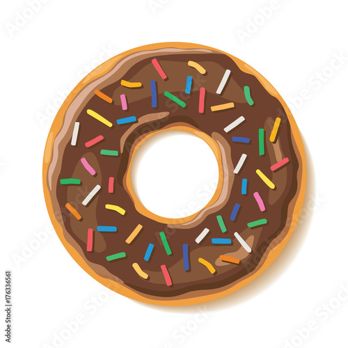 Sweet delicious chocolate donut with sprinkles illustration in vector format