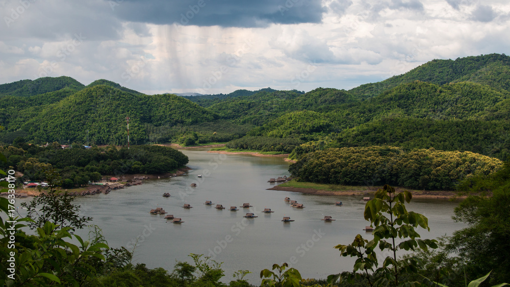 Beautiful panorama view of the mountains ,the river with clouds background at Huay Krating reservoir in Loei province in Northeast of Thailand. Beautiful panorama view of the mountains ,the river with clouds background at Huay Krating reservoir in Loei province in Northeast of Thailand.