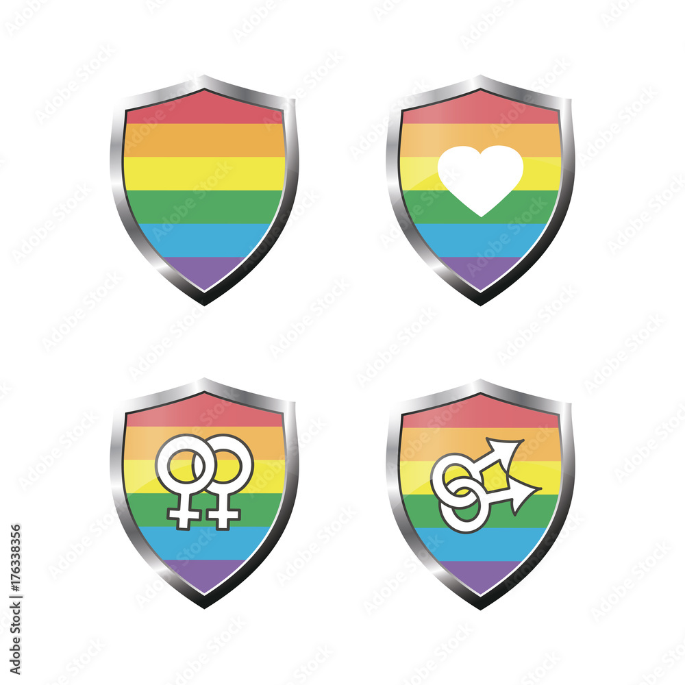 shield with lgbt flag and symbols,isolated on white background shield with lgbt flag and symbols,isolated on white background