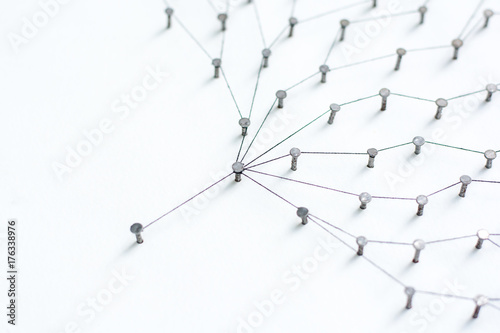 Network connection simulation with nails linked together by black cotton