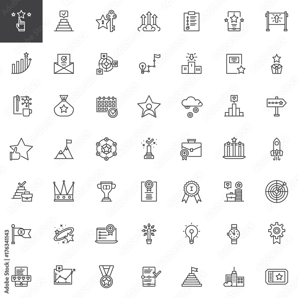 Business marketing line icons set, outline vector symbol collection, linear style pictogram pack. Signs, logo illustration. Set includes icons as profits, rating, success, promotion, startup, work