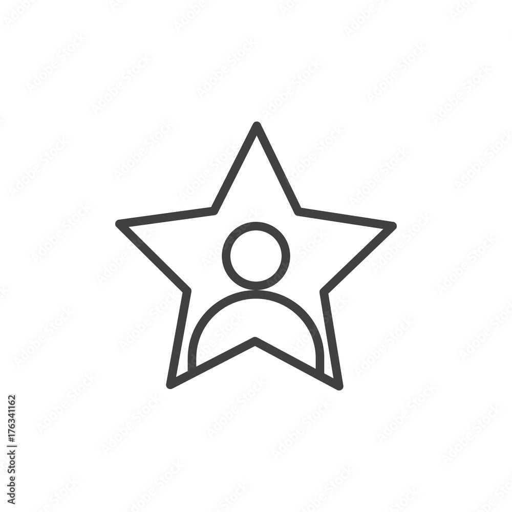Plakat Ikona linii gwiazd, kontur wektor znak, piktogram styl liniowy na białym tle. Osoba w symbolu gwiazdy, ilustracja logo. Obrys edytowalny