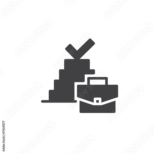 Promotion with pyramid and briefcase icon vector, filled flat sign, solid pictogram isolated on white. Success symbol, logo illustration.