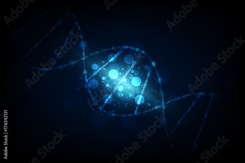 vector illustration molecules fission, science research concept, abstract wave technology background
