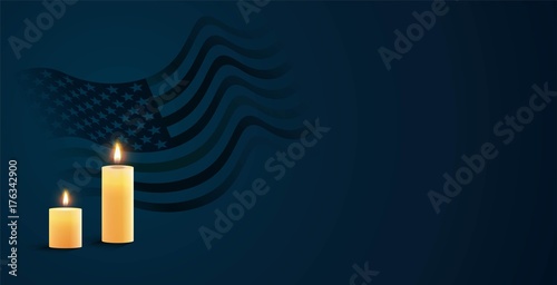 Burning candles in the dark with us national flag. Candle of memory. Vector illustration