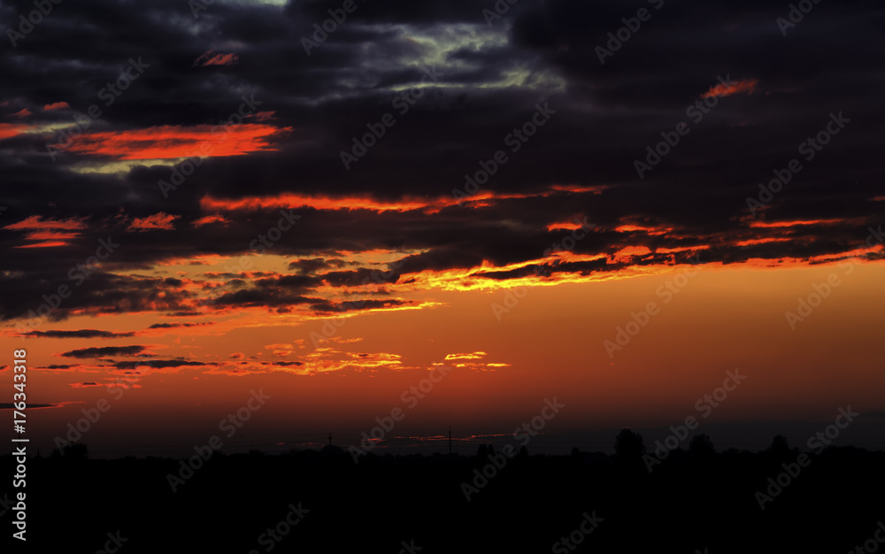 Sunset in the steppe in the Astrakhan region. Russia.