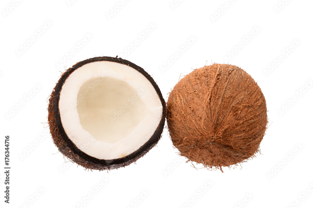 An open coconut and a regular one