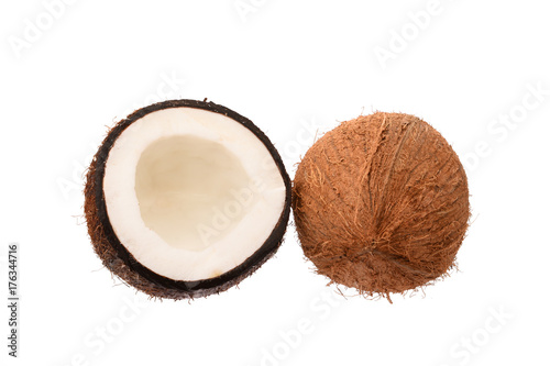 An open coconut and a regular one