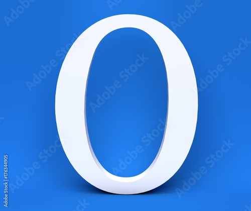 White number 0 (Zero) on a blue background. 3D Render