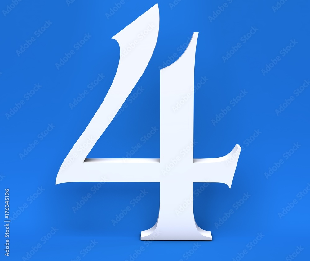 White number 4 (Four) on a blue background. 3D Render White number 4 (Four) on a blue background. 3D Render