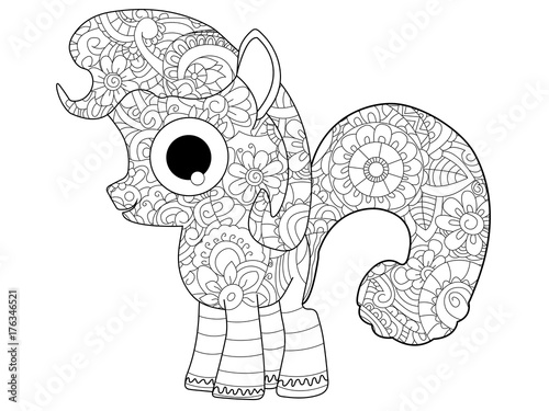 Fototapeta Naklejka Na Ścianę i Meble -  Little horse pony coloring raster for adults