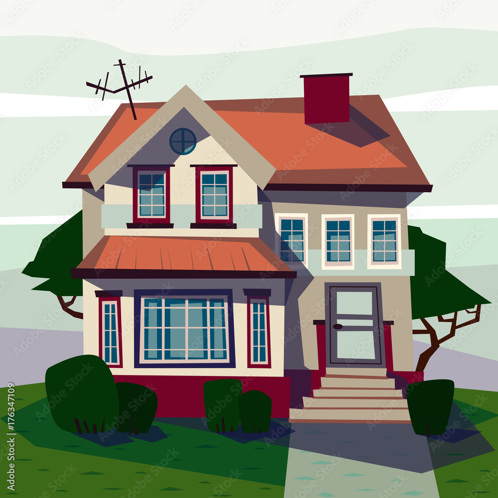 Catroon house building raster illustration Catroon house building raster illustration