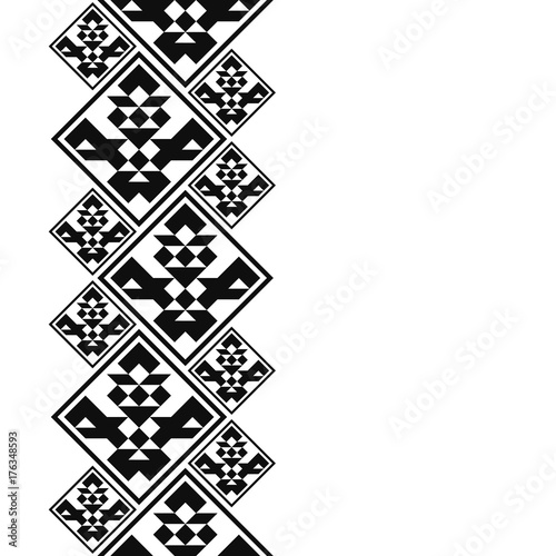 Tattoo belt. Tribal card in american indian style. Seamless border for design. Ethnic tiled ornament on white background. Navajo pixel tiles.