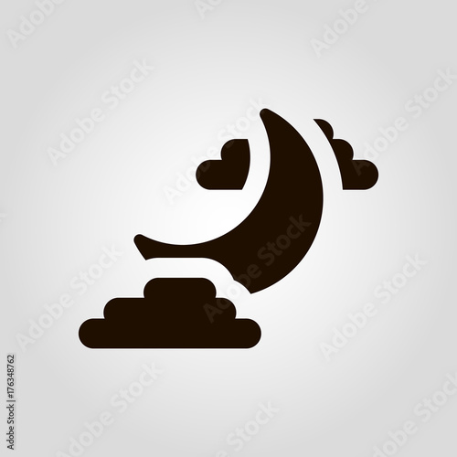 Moon and clouds isolated flat vector icon