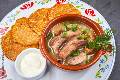 potato pancakes with meat photo