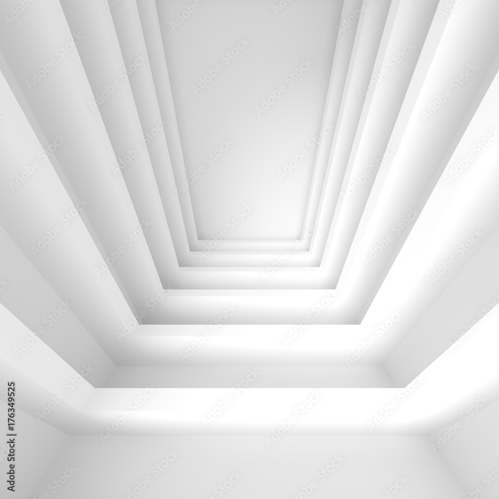 Futuristic Interior Background. White Abstract Living Room Concept. Minimalistic Graphic Design