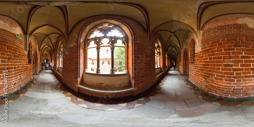 Malbork, Polish, July 29 2016: Full 360 degree equirectangula panorama The Castle of the Teutonic Order in Malbork