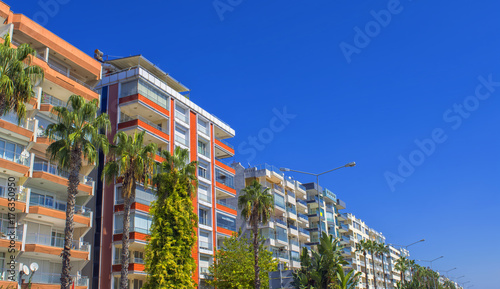 Residential houses on the waterfront of Mediterranean Sea. Antalya, Turkey