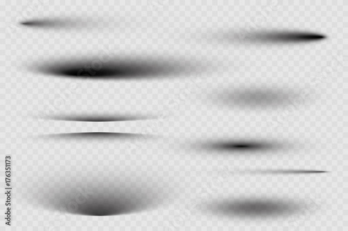Set of transparent oval shadow with soft edges isolated. Vector illustration