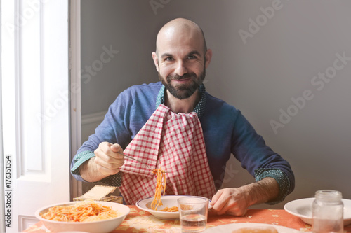 Eating a tasty dish of pasta