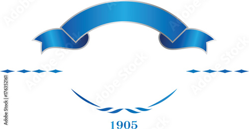 Blue and silver elegant ribbon banner. Vector logo template.