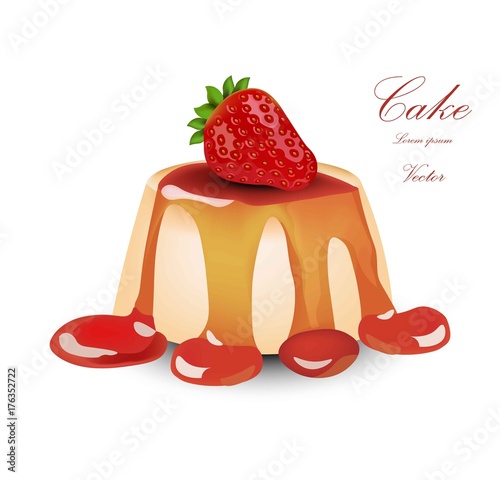 Panna cotta with strawberry syrop. Vector Cake desserts