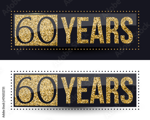 60 years anniversary gold logo on dark and white background. Vector illustration. photo