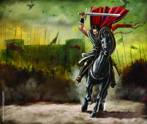 old warrior hand painted illustration