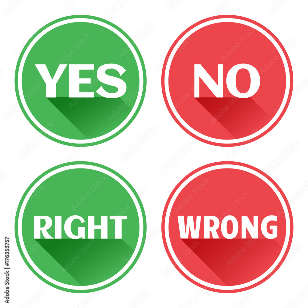 YES button and NO button. Green and red. Vector icon. Stock Vector