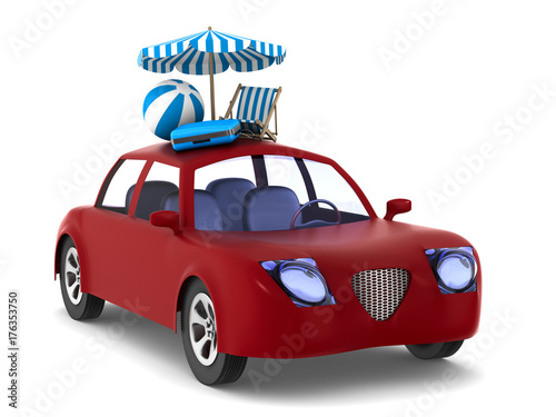 Red car on white background...