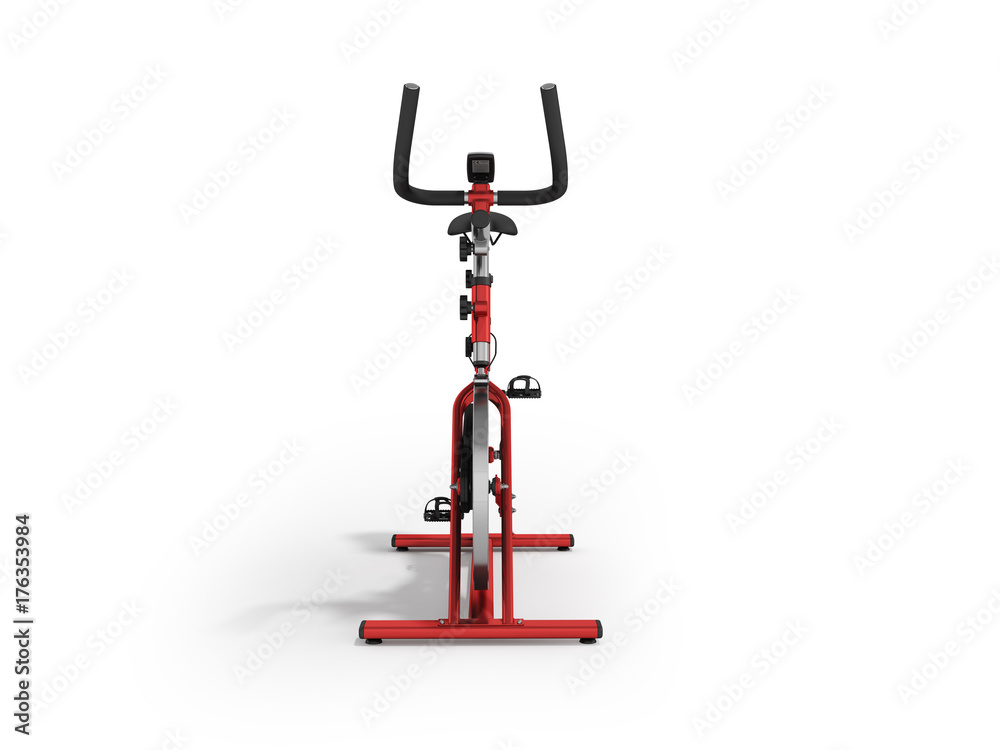 A sports bike home red in front 3d render on a white background A sports bike home red in front 3d render on a white background