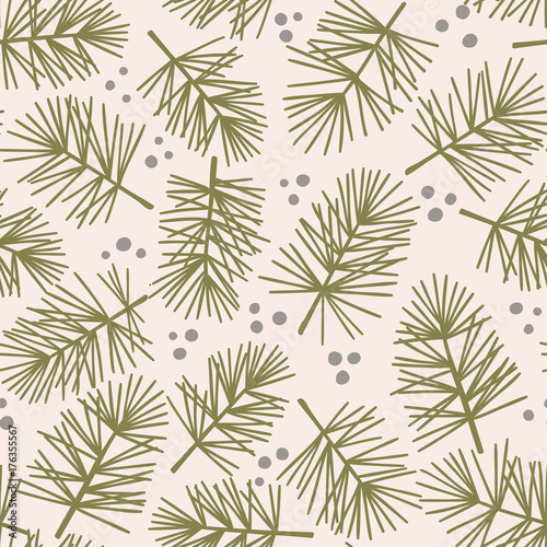Fir tree branch seamless pattern, winter background