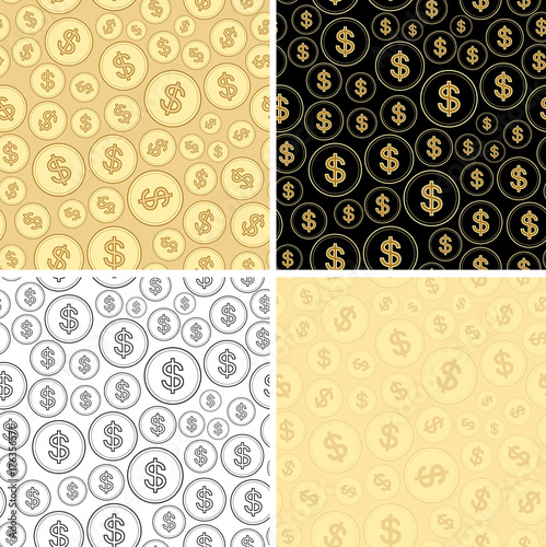 set of backgrounds with dollars - vector finance seamless patterns