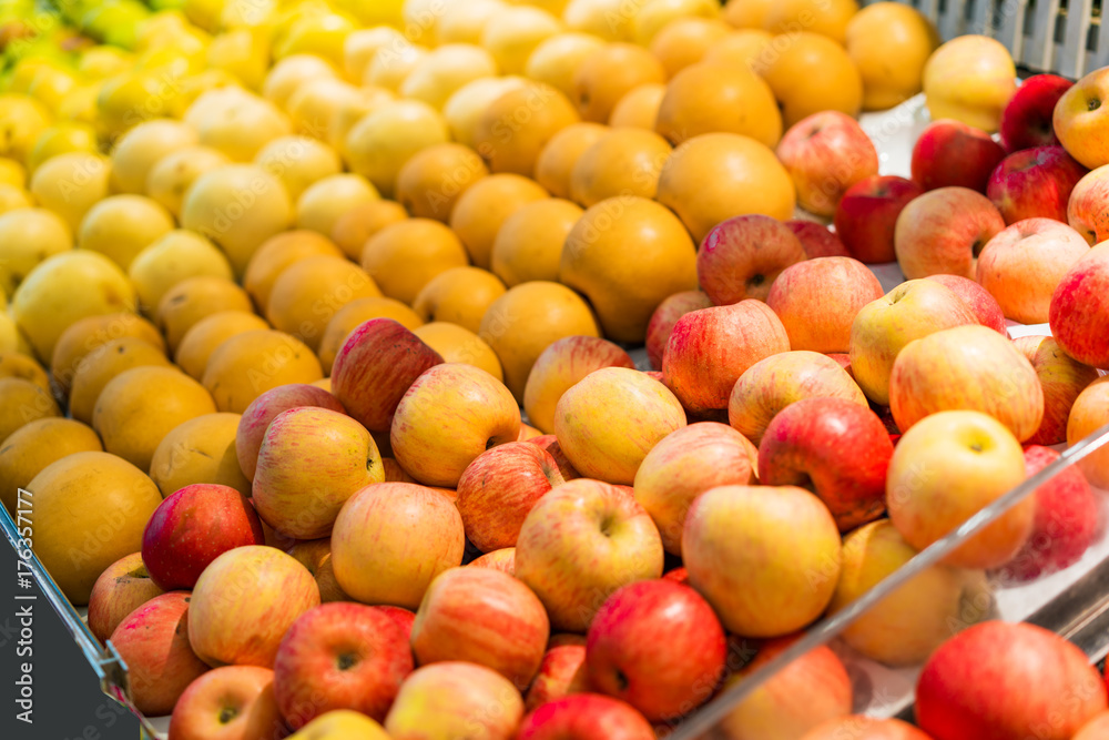 Shelf with fruits on a farm market