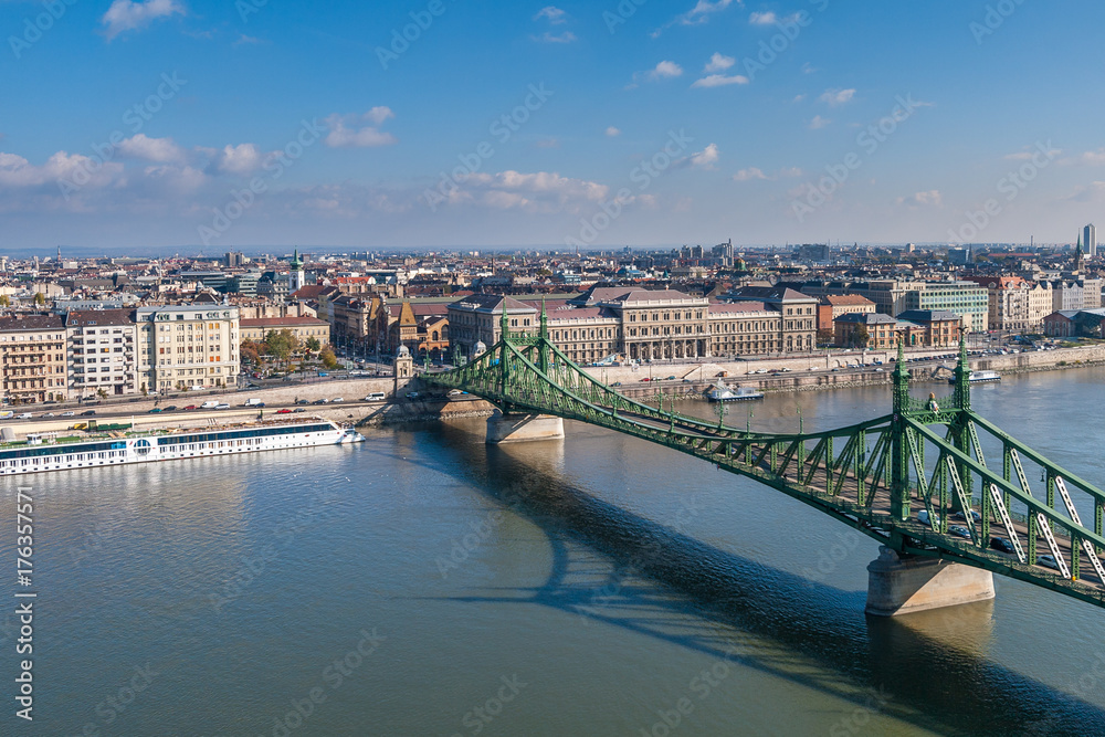 Danube river and Liberty Bridge in Budapest, Hungary