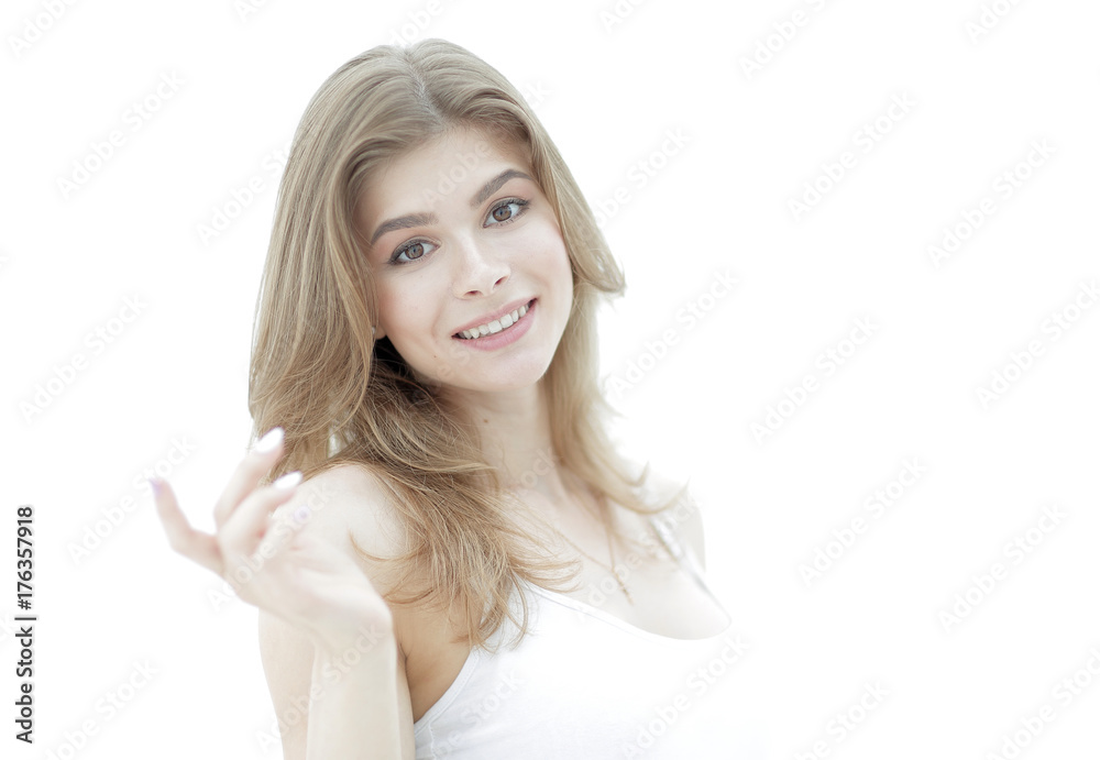 closeup portrait of a smiling young woman with light make-up. closeup portrait of a smiling young woman with light make-up.