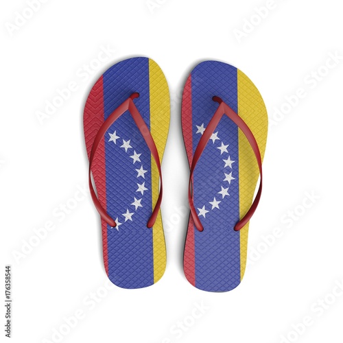 Venezuela flag flip flop sandals on a white background. 3D Rendering