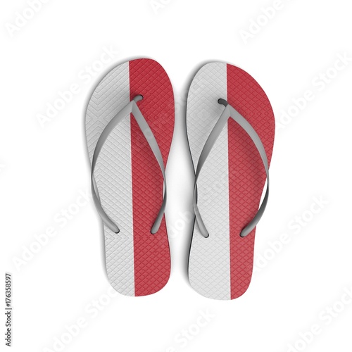 Indonesia flag flip flop sandals on a white background. 3D Rendering