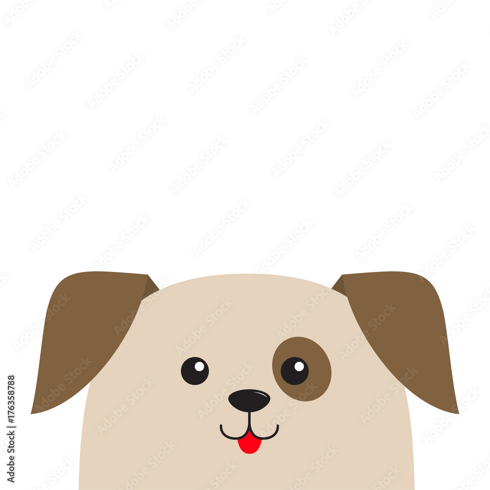 Dog puppy head looking up. Cute cartoon character. Pet baby collection.  Mouth with tongue. Eyes spot. Isolated. White background. Flat design.  Stock Vector | Adobe Stock