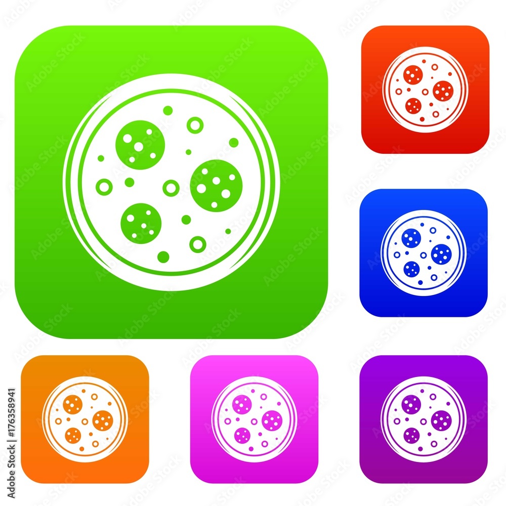 Tasty pizza with sausage and olives set color collection Tasty pizza with sausage and olives set color collection