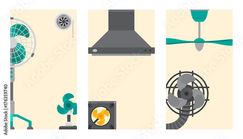 Air conditioner airlock systems cards ventilator conditioning climate fan technology temperature cool vector illustration