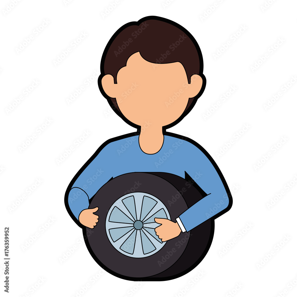 mechanic with tire avatar character mechanic with tire avatar character