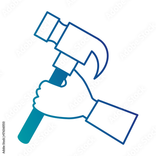 hand with hammer tool isolated icon