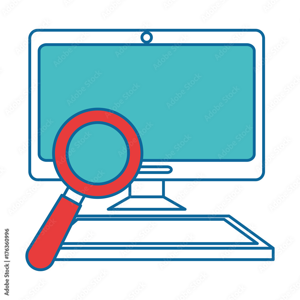 computer desktop with magnifying glass