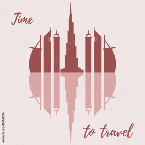 Vector illustration of United Arab Emirates skyscrapers silhouette. Dubai buildings.